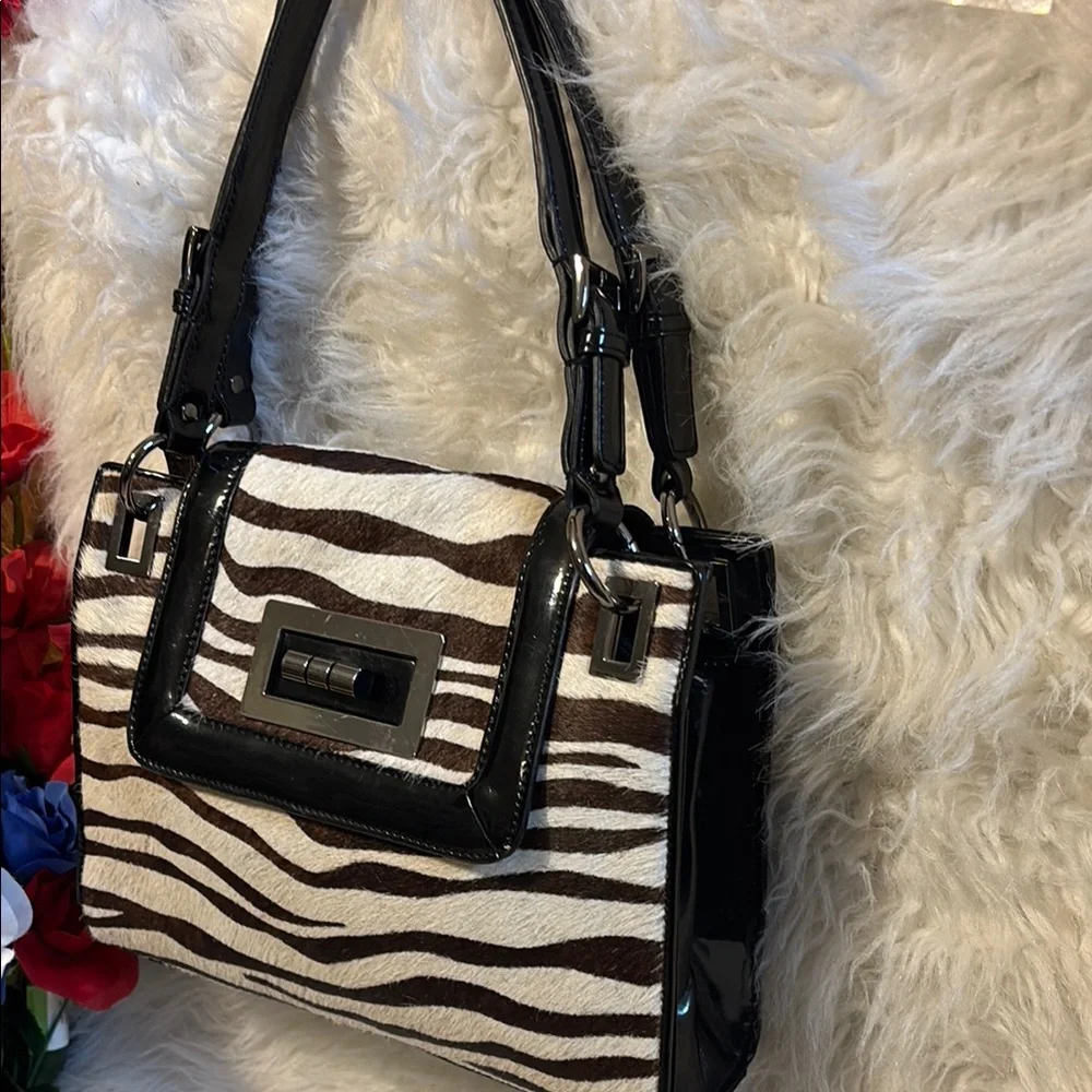 Talbots Black Zebra Print Shoulder Bag